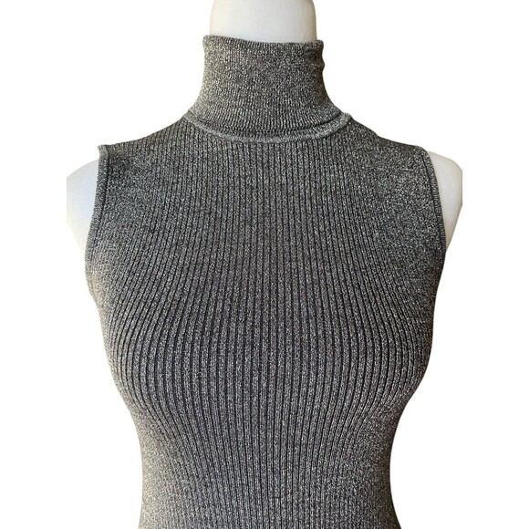 Vintage Y2K Turtleneck Tank Sz S Metallic Gunmetal Cybercore Rave Edgy Glam NWT - Picture 2 of 11
